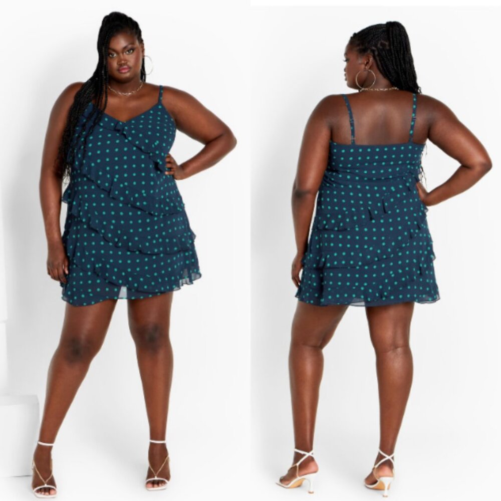 NWT City Chic Polka Dot Ruffle Mini Dress 20